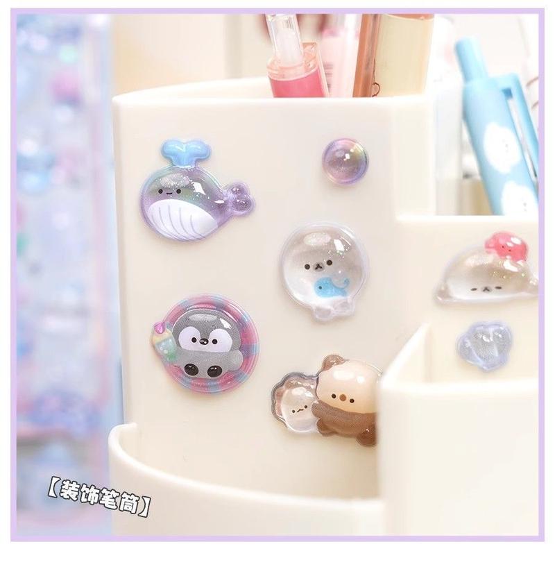 2-Pack) Bonbon Drop Stickers Selectable 3D Puffy Carton Animal Sticker Random Design Cute 3D Sticker Room Decor DIY Decorative Decal for Phone Case Water Cup Supplies Cellphone Smartphone Screen Protector Casing Cover Shockproof Protection Mini Protective