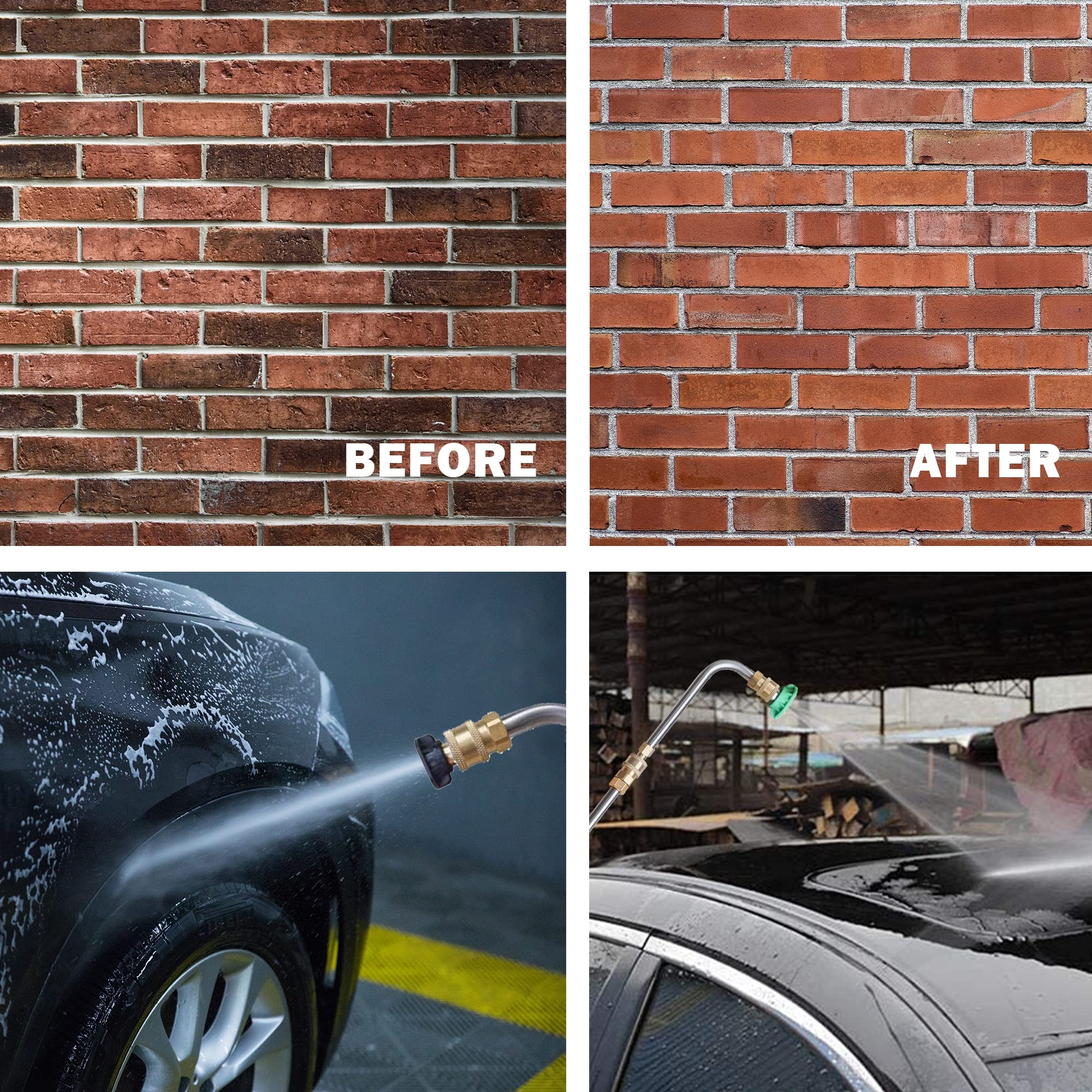 Pressure Washer Extension Wand, 10 Pack Power Washer Lance with 5 Atomization Nozzle Tips,1 Gutter Cleaner Attachment Curved Rod, 1/4" Quick Connect, 4000 PSI Brass Stainless Steel