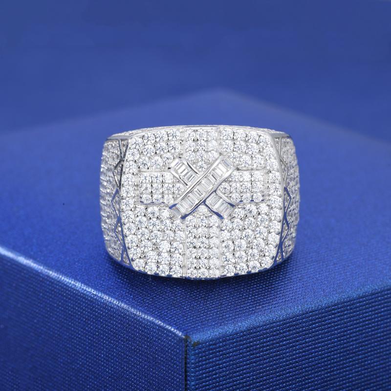 【#R422 】UCCIYO 18K Gold-Plated Cross Ring with Lab-Grown Moissanite S925 Sterling Silver  Moissanite Ring for Women Men Hip Hop Jewelry Gift