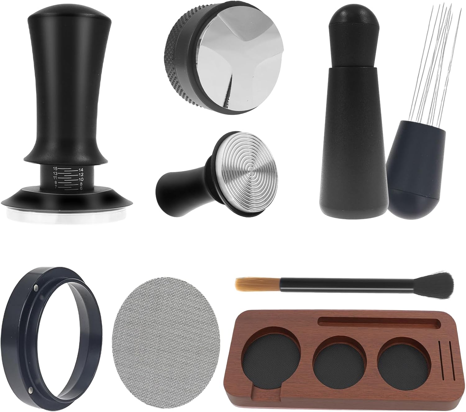 7pcs Espresso Accessories Set, Includes Tamper Tool & Wooden Tamping Station, Ideal for Espresso Lovers, Perfect Gift Idea