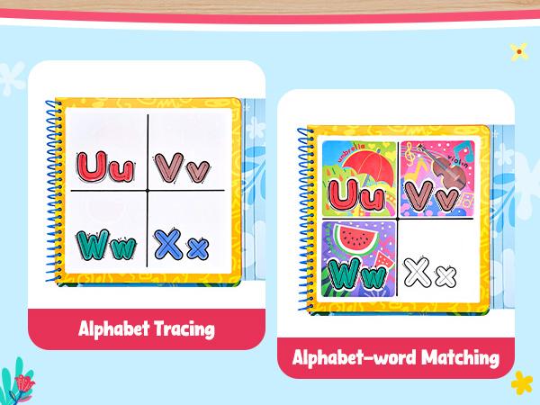 JoyCat Water Reveal Alphabet Coloring Books, Reusable 14 Activity Pages with Water Pen for Drawing, Preschool Alphabet Learning Letter Tracing Toys