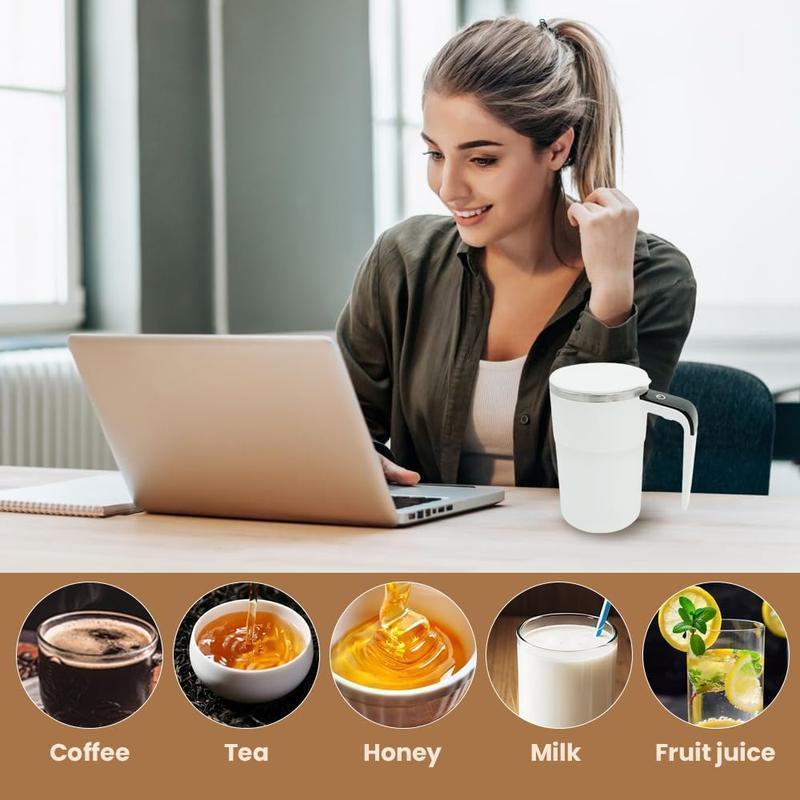 Electric Self-Stirring Coffee Mug – Rechargeable Magnetic Stirring Cup with LCD Thermometer, Auto Mixing for Milk/Cocoa/Protein Shakes, 304 Stainless Steel Double-Wall Insulated, Leak-Proof Travel Mug for Office Kitchen, Smart Gift for Coffee Lovers