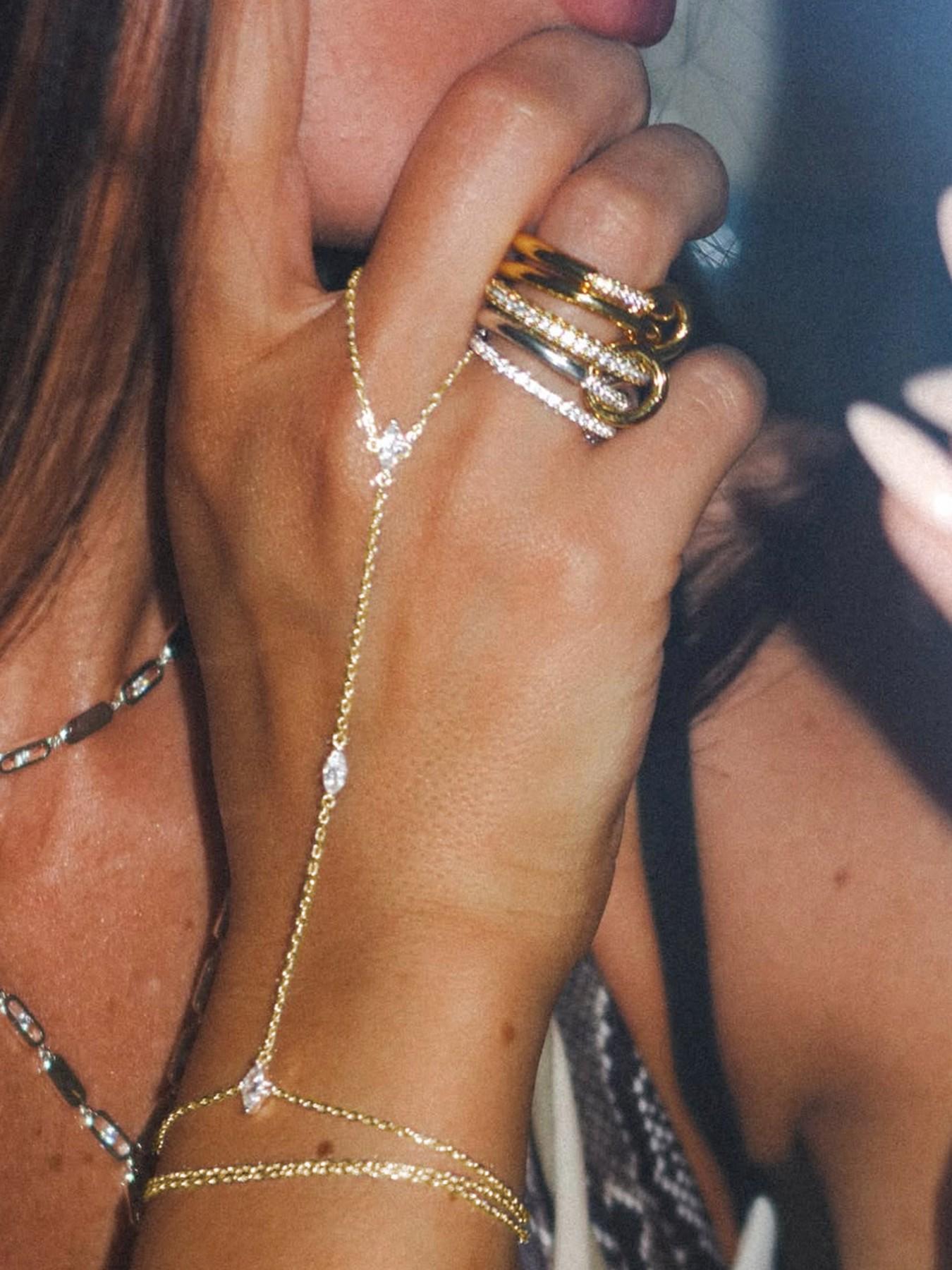 Women's Layered Zirconia Cubic Oxidized Finger Ring Bracelet Set, Perfect for Parties & Festivals, Sparkling Jewelry Accessories