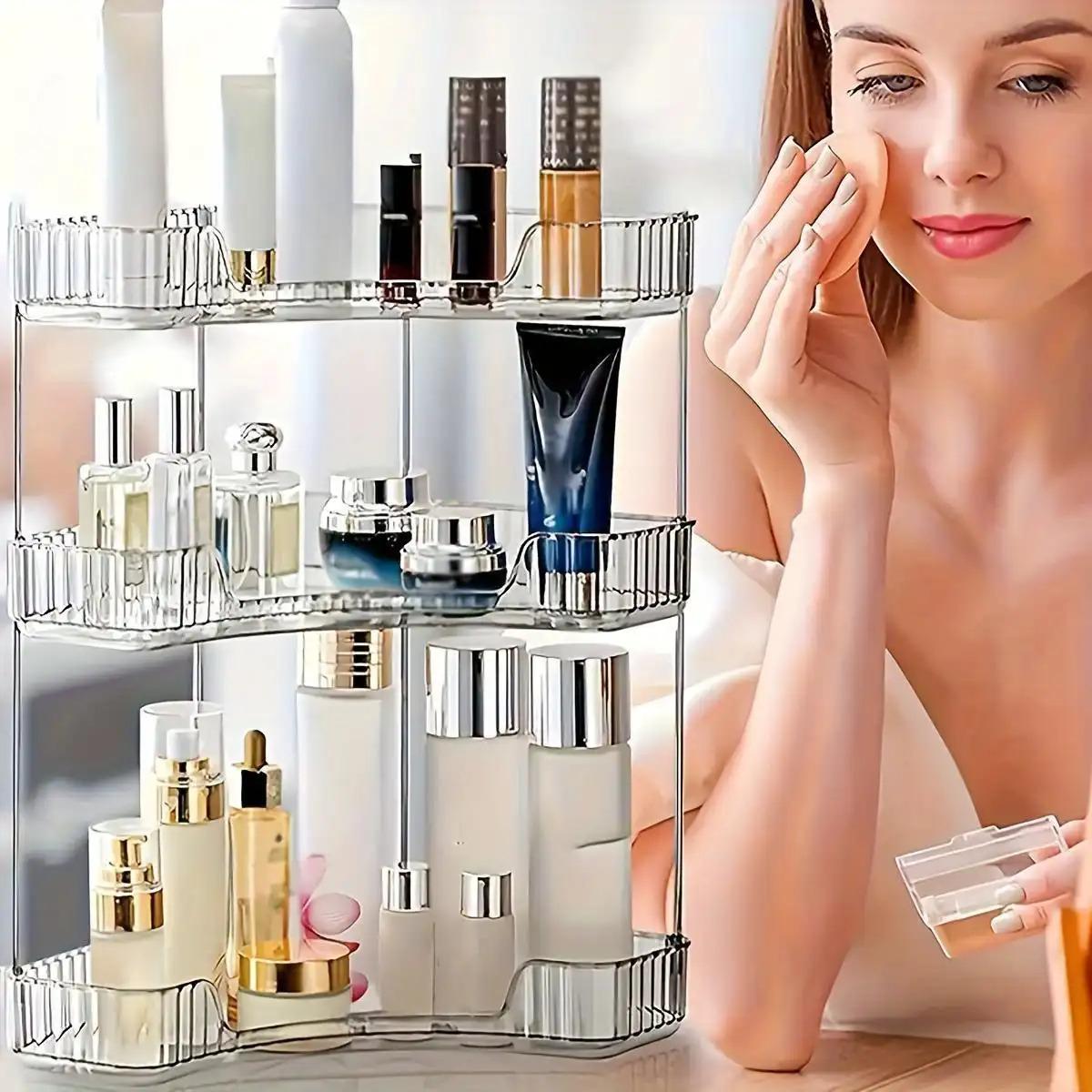 Multifunctional Acrylic Corner Shelf, Transparent Cosmetic Organizer, Perfume & Skincare Holder, Bathroom Vanity Kitchen Spice Rack Cup Storage, Cosmetics Organizer Storage