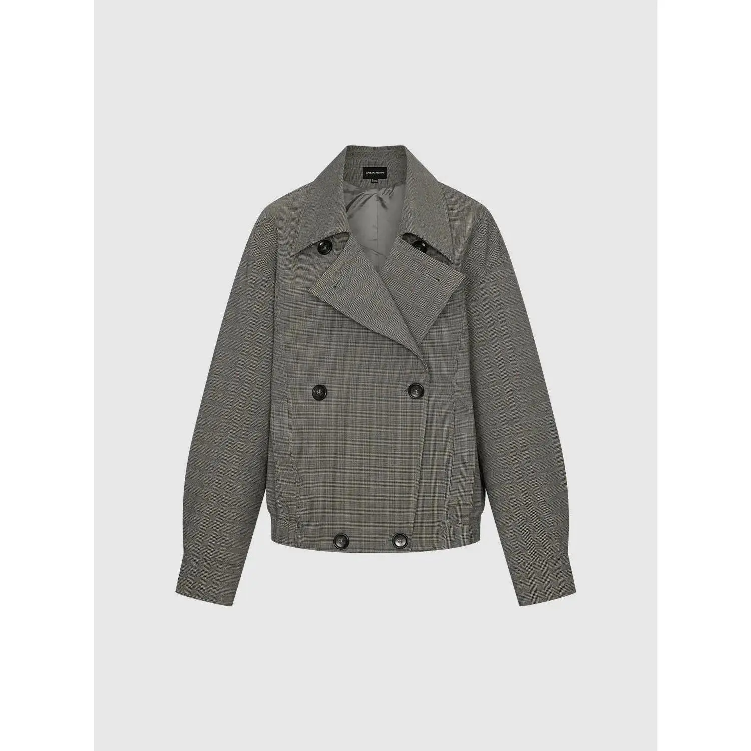 URBAN REVIVO Plaid Lapel Double Breasted Cropped Jacket