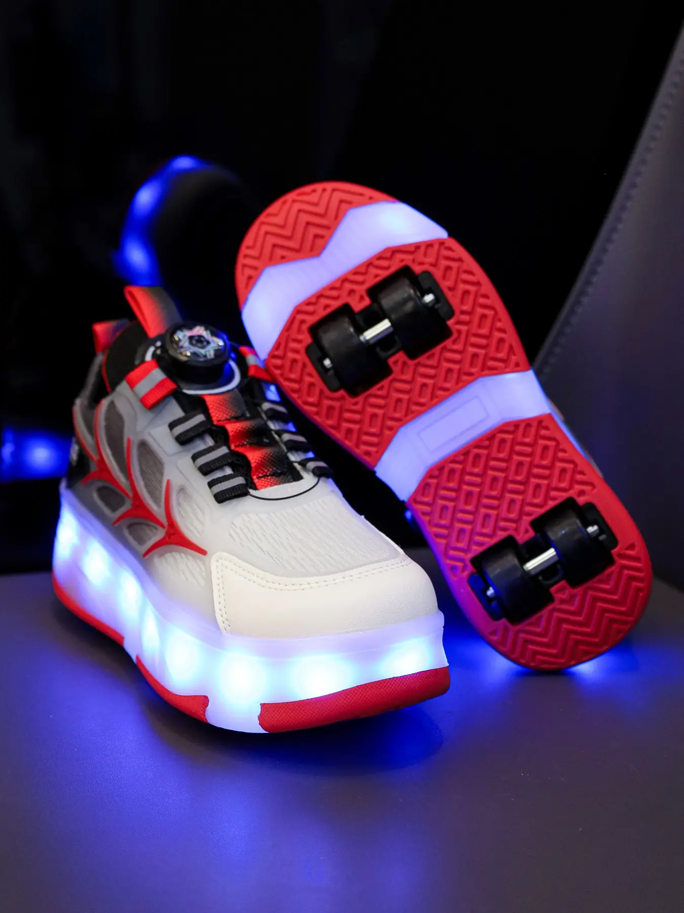 USB Charging Multi-Mode LED Roller Skates for Kids, Breathable Mesh, Non-Slip, Holiday Gifts, Fashion Street Dance Shoes, Light Up Shoes
