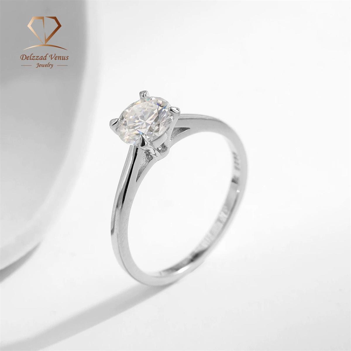 Delzzad S925 Round VVS Synthetic Moissanite Four-Prong Ring Perfect Birthday Mother’s Day Gift for Men Women Rings Wedding Set