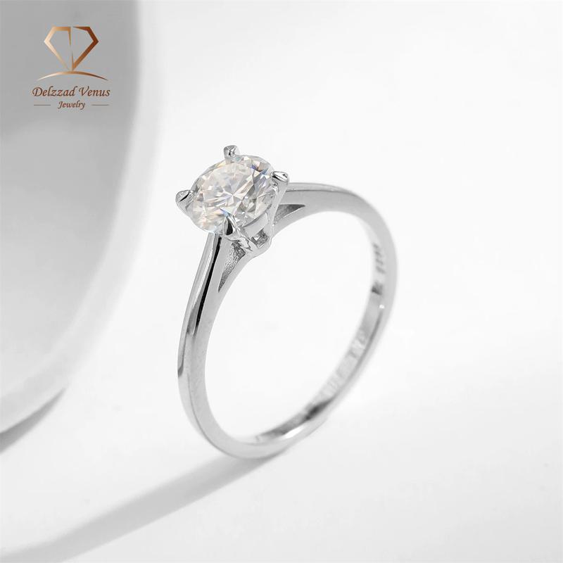 Delzzad S925 Round VVS Synthetic Moissanite Four-Prong Ring Perfect Birthday Mother’s Day Gift for Men Women Rings Wedding Set