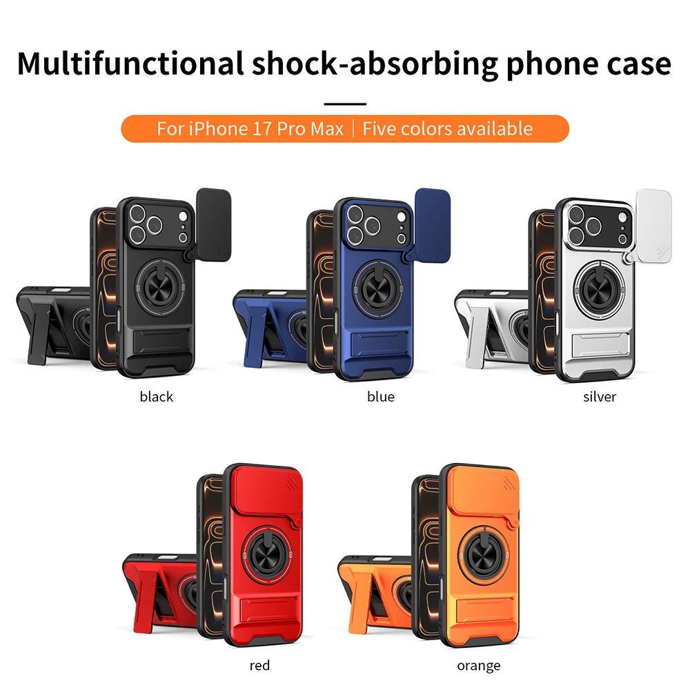 Phone Case: 3pcs Set[1 Phone Case+2 Screen Protectors] Luxury Multi-Functional Creative Push Window Rotating Ring Stand Phone Case Compatible with iPhone 17 16 15 14 13 12 11 Pro Max Plus Durable Fashion Magnetic Wireless Charging Shockproof Lens