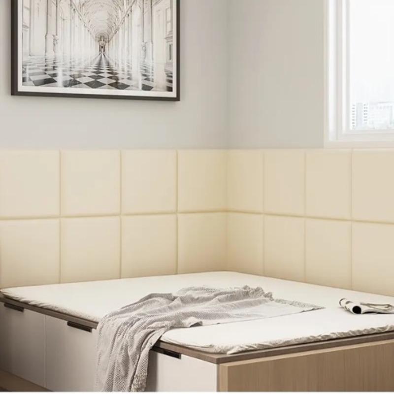 Self-adhesive 3D relief bumper soft wall panel, peel and stick, removable, soundproofing, safety protection, high-end leather wallpaper, for home decoration, bedroom, living room background, kitchen, 13.78inx13.78in