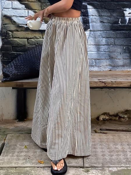 Women's Vertical Striped Casual Elastic Waist Wide Leg Striped Pants