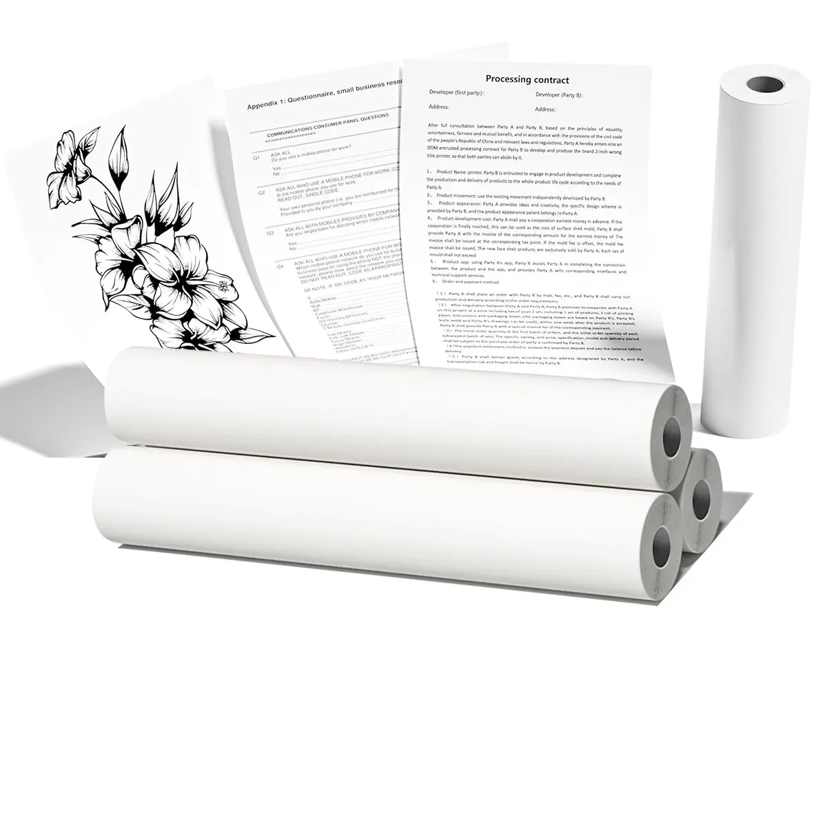4 Rolls High Quality Thermal Printer Paper, A4 Size 8.27''x11.69'', Compatible with Portable Printers, Ideal for Text and Graphics Printing, Travel and Office Use