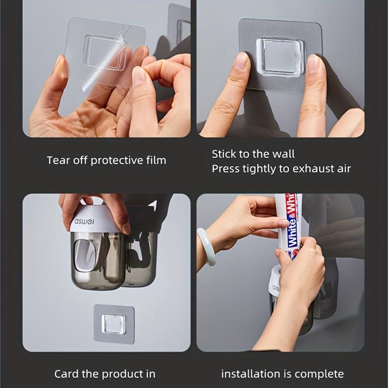 Automatic Toothpaste Dispenser Wall Mount Holder, No-Drill Waterproof Toothbrush Rack, Toothbrush Holders, Easy Install Bathroom Essential Upgrade