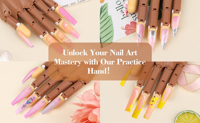 Practice Hands Kit for Acrylic Nail, Removable Nail Model Hands, Manicure Hands for Beginners to Practice, Comes with 200 Nails
