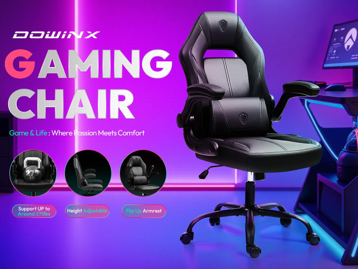 Dowinx Gaming Chair -  Ergonomic gaming chair with breathable PU leather and pocket spring cushion – featuring lumbar support and 360° swivel adjustability, delivering ultimate comfort for intense gaming sessions, available in multiple colors