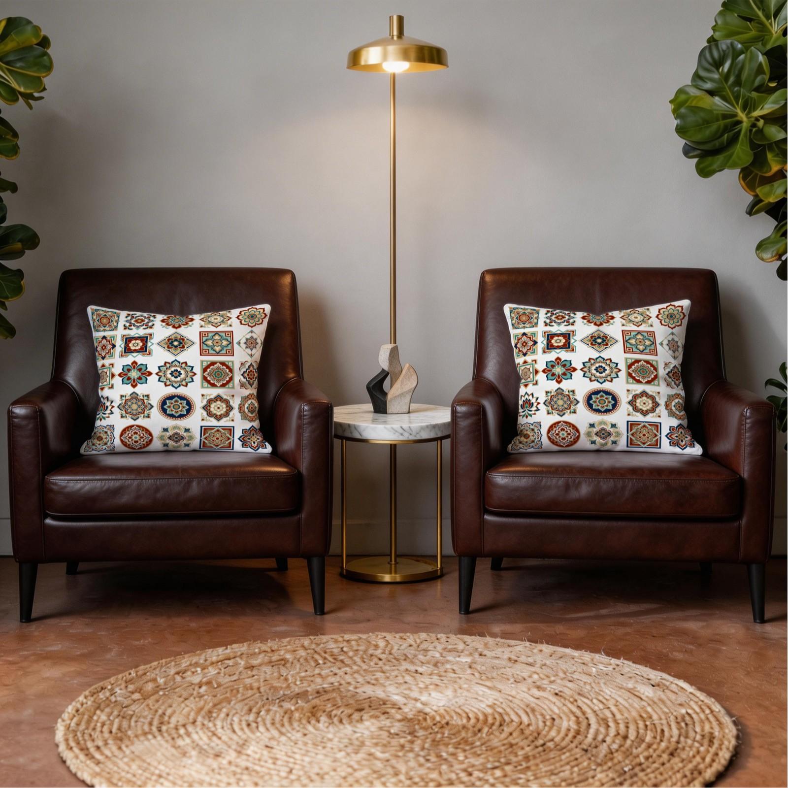 1 Pack 18×18 Inch Boho Mandala Throw Pillow, Vintage Floral Accent Cushion, HD Digital Print Decorative Pillow, Non-Fade Home Decor Pillow for Sofa, Bed, Living Room, Bedroom