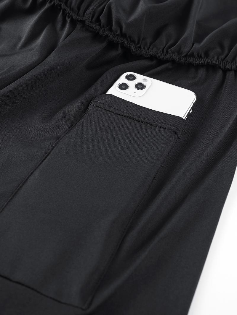 Men Women Regular Fit 2-In-1 Drawstring Waist Sport Shorts, Summer Pocket Print Casual Half Yoga Exercise Shorts, Fashionable Daily Wear