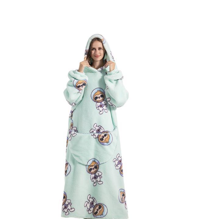 Unisex Sweatshirt Thermal Pullover Lazy Wearable Blanket Hoodie Soft Fleece Lined Fabric Thick Thermal Insulation Extra Long Hem for Full Body Coverage Adjustable Drawstring Hood Cozy Cuffed Sleeves Loose Fit Winter Fall Warm Wear Daily Lounging