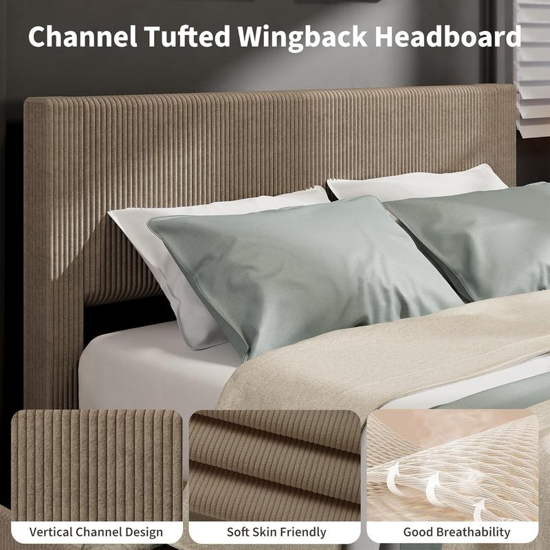 Corduroy Bed Frame with Headboard, Platform Upholstered Full Size Bed Frame with 4 Storage Drawers and Wooden Slats Support, No Box Spring Needed Corduroy Bed Frame with Headboard, Platform Upholstered Full Size Bed Frame with 4 Storage Drawers and Wooden Slats Support, No Box Spring Needed