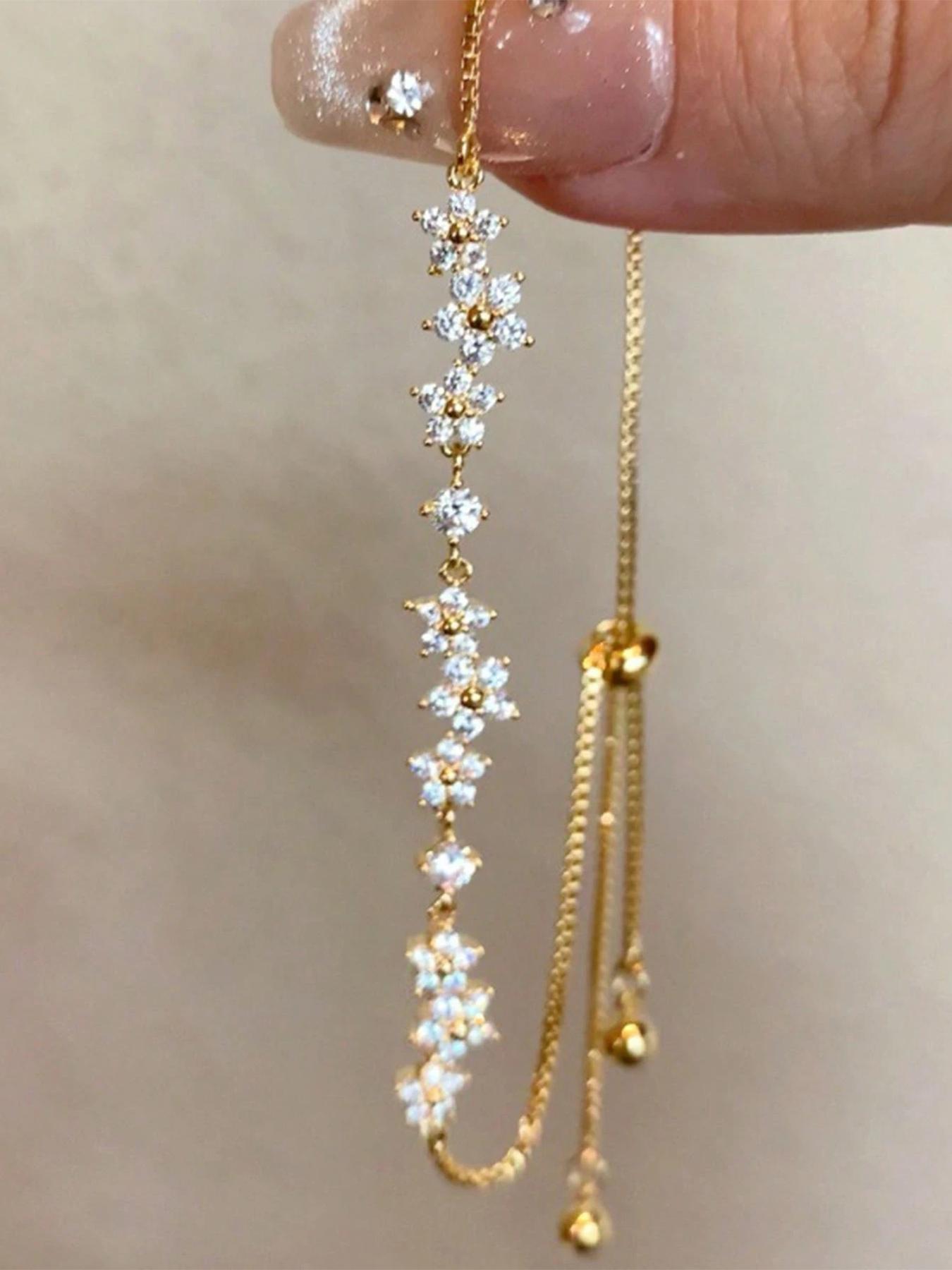 Elegant Adjustable Zircon Flower Bracelet for Women, Casual Style, Perfect for Daily Wear and Holiday Gifts