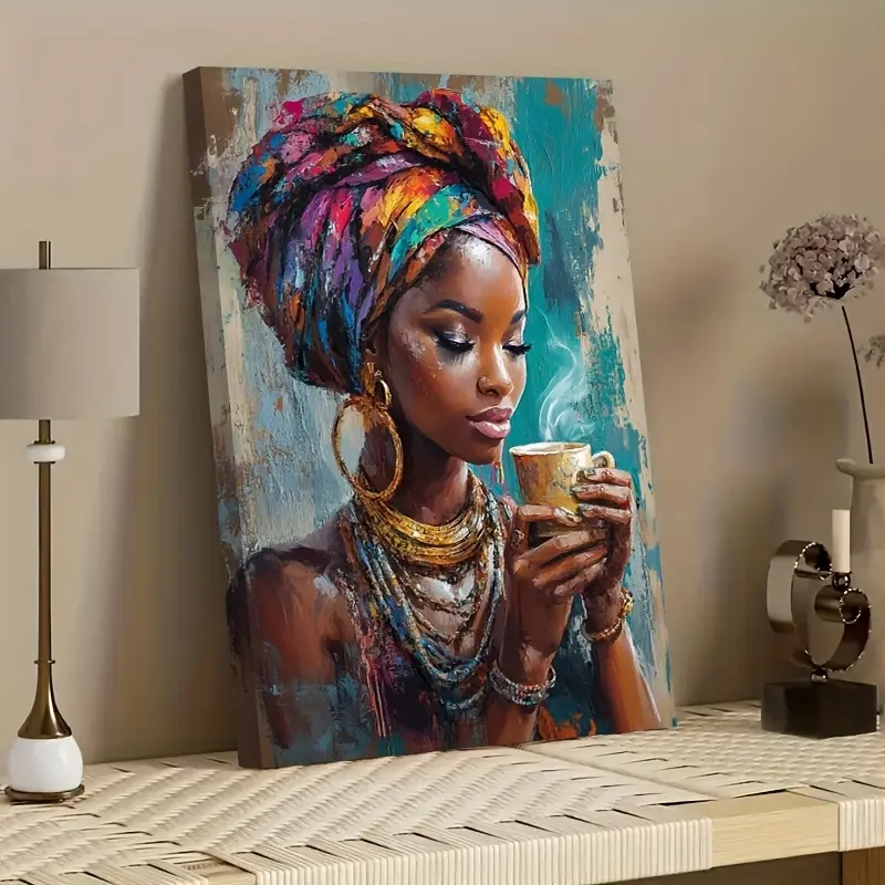 1 Beautiful African Woman Framed Canvas Painting, Wall Art Decoration Framed Poster, Living Room Bedroom Office Framed Mural
