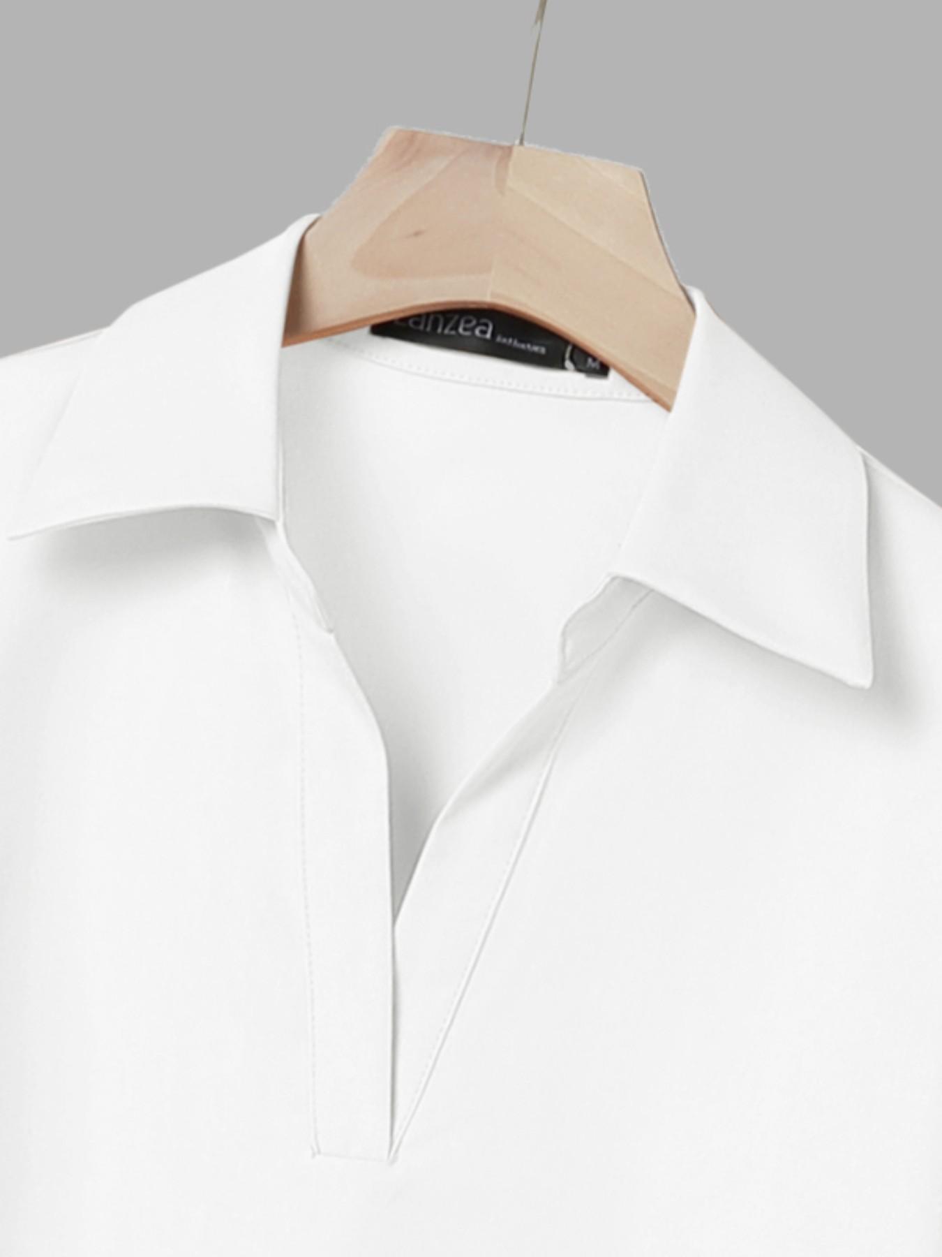 Women's Casual Solid Color Set, Long Sleeve Shirt Collar Half Button Blouse, Bell Bottom Pants Design, Daily Commute