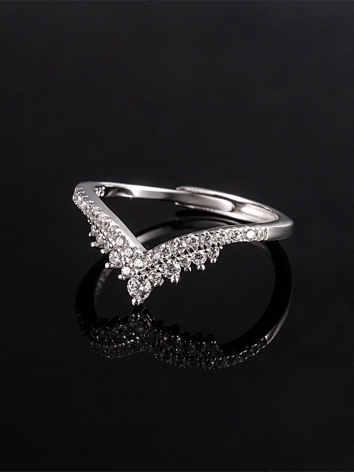 Artificial Zircon Ring, Luxurious V-Shape Wishbone Princess Crown Couple Engagement Ring, Perfect Wedding Gift for Her