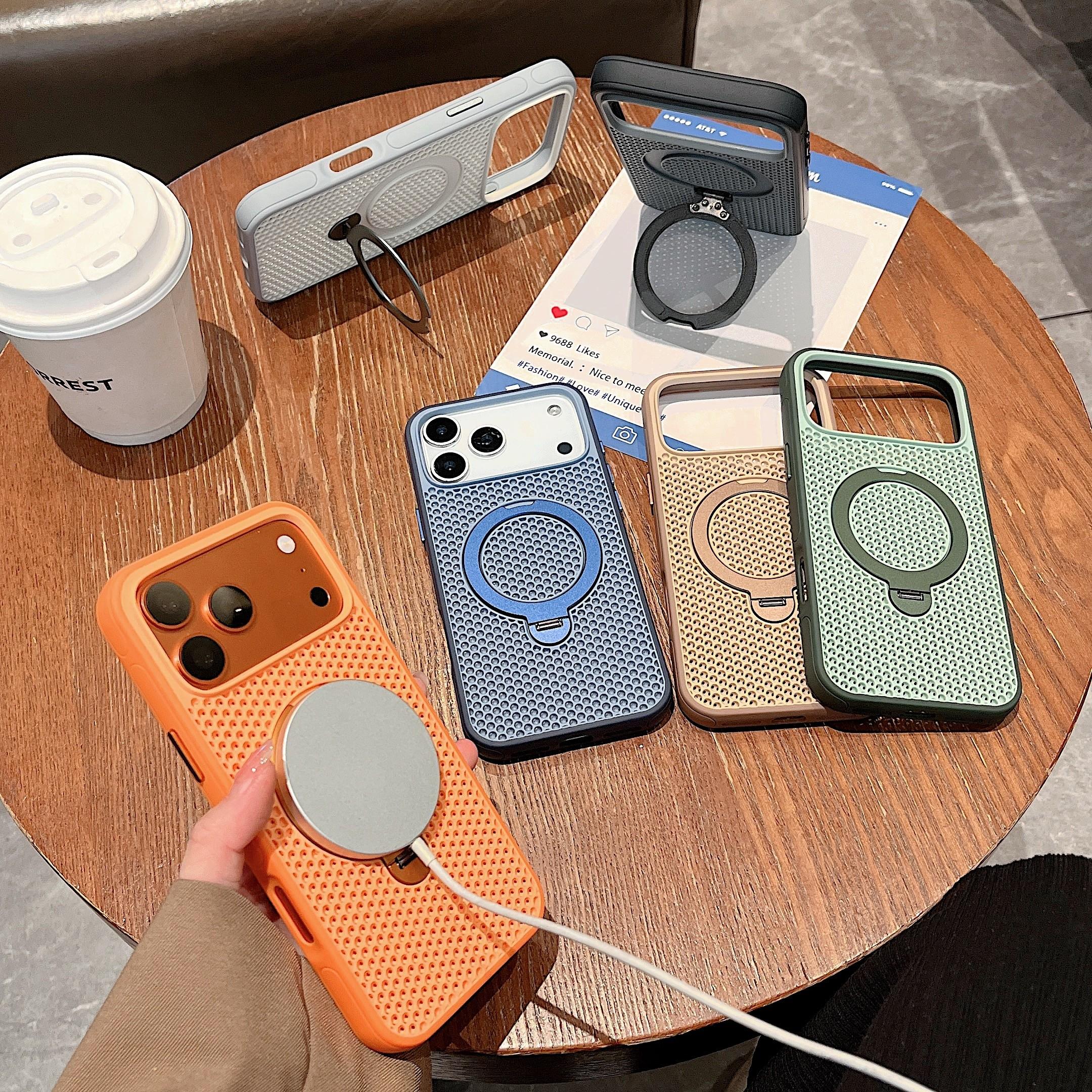 High quality breathable ice like honey shaped heat dissipation 360 degree rotating metal bracket magnetic suction shock-absorbing phone suitable for iPhone 17 16 15 14 13 12 11 Pro Max Plus Air independent metal buttons compatible with MagSafe wireless ch