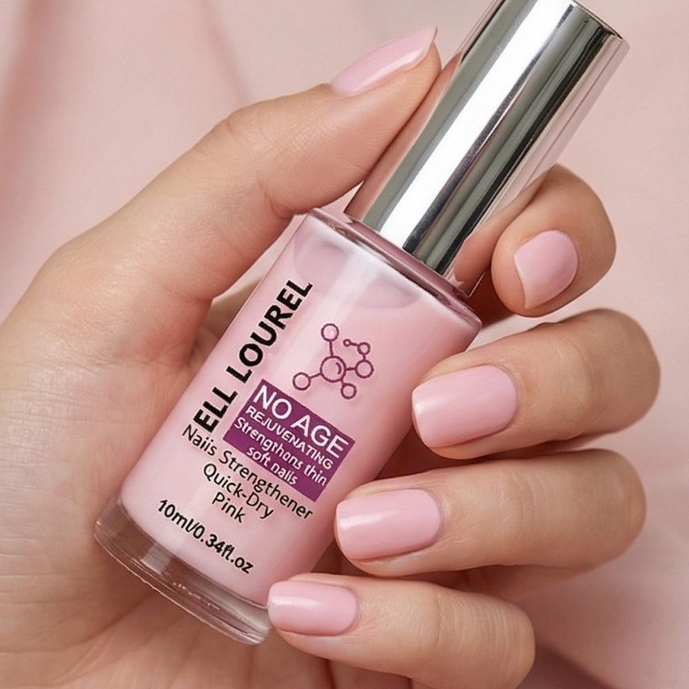 ELL LOUREL Rejuvenating Pink Nail Strengthener, 10ml Quick-Dry Tinted Nail Hardener & Anti-Aging Nail Treatment, Infused with Rejuvenating Formula to Strengthen Thin, Soft & Brittle Nails, Revitalizes Damaged Nails, Natural Pink High Gloss,Salon Quality
