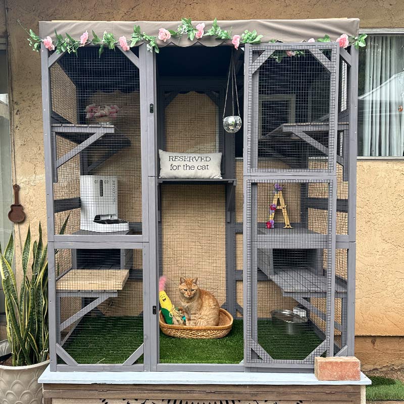 Aivituvin-AIR37-M Walk-in Large Cat Enclosure with Roof Tarp - Connects to Windows or Cat Doors,Outdoor Catio，CatFuriture