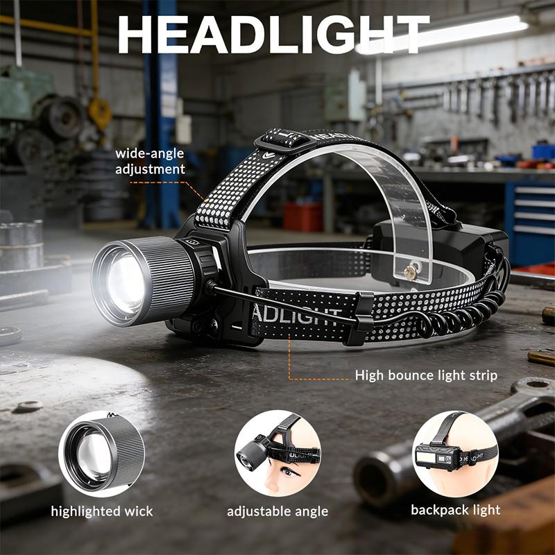 1PC LED Headlamp Rechargeable, Super Bright Head Lamp ,High Lumen with 8  Modes, Zoomable, IPX4 Waterproof ,90° Adjustable & Zoomable Headlamps for Adults Camping Hiking Fishing