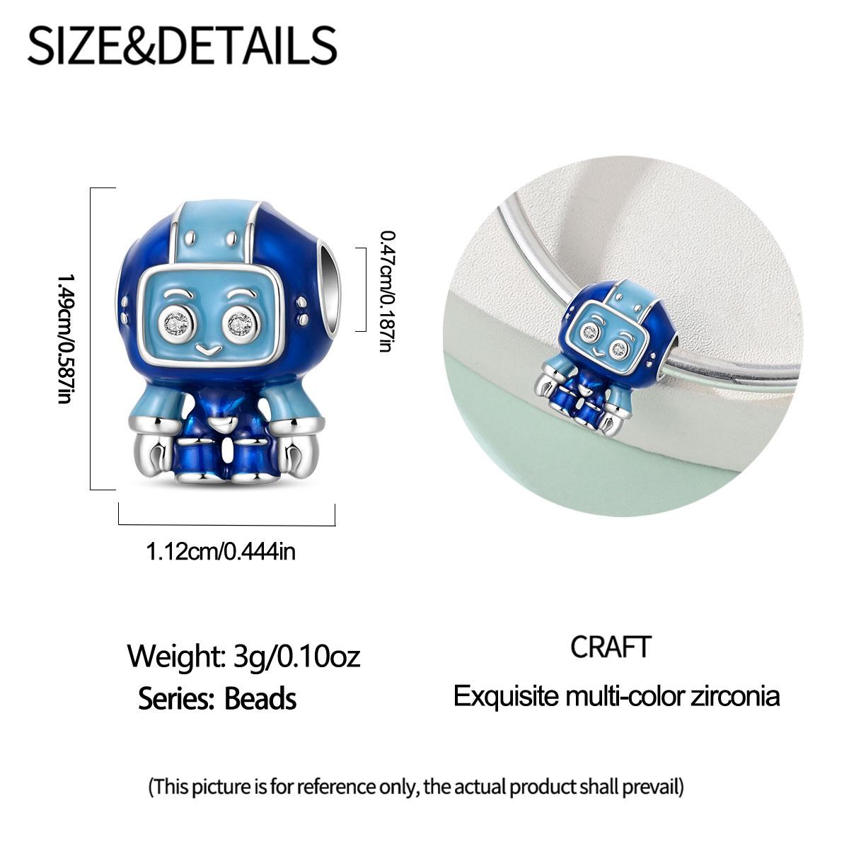 Cute Robot Charm, Blue Enamel & Crystal Eyes, Techy Kawaii Jewelry, Perfect for Pandora Bracelet, Unique Gift Idea