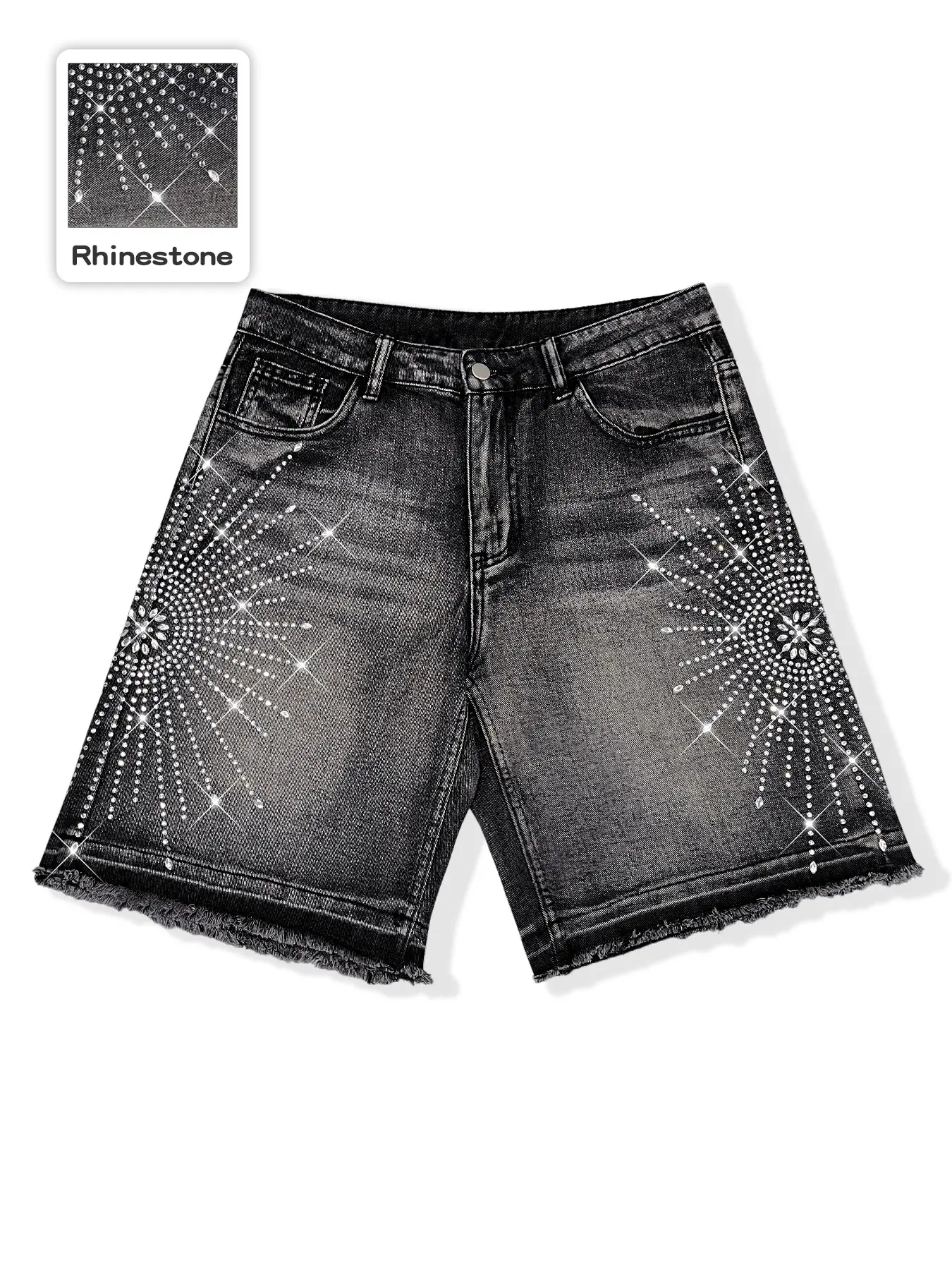 Diamond-studded casual jeans, black fully-studded cross-shaped