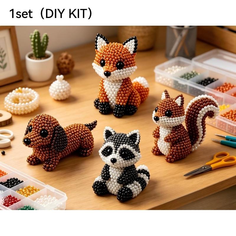 Tiny 3D Beaded Animal DIY Kit,Cute Raccoon & Animal Beading Craft Set,Creative Handmade Bead Decoration Kit,Craft Set with Colorful Beads and Instructions,for Adults Stress Relief DIY Art Gifts, DIY Beading Accessories, Beads For Crafts