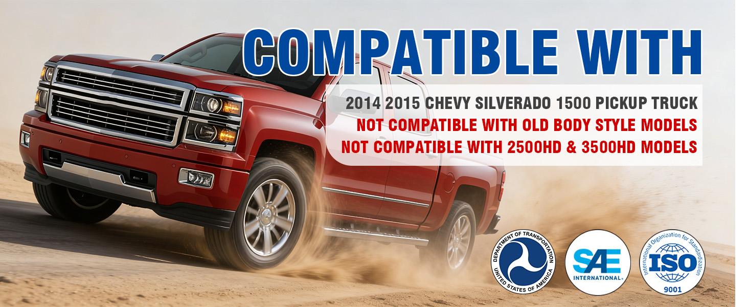 Halogen Porjector Headlights Assembly for 2014 2015 Chevy Silverado 1500 Pickup Truck, OE Style Pair Set Front Headlamps with High/Low Beam Bulbs, Chrome Trim+Black Housing+Amber Reflector