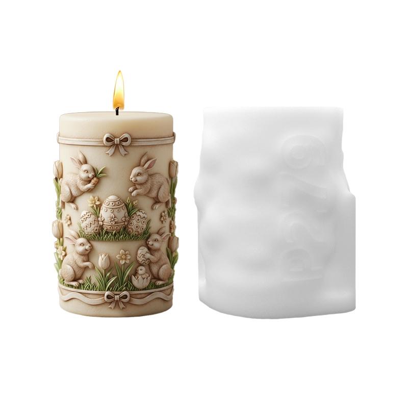 Easter Egg Rabbit Embossed Candle Silicone Mold, Spring Tulip Garden Theme Aromatherapy Mold, Holiday Celebration Handmade Candle Mould