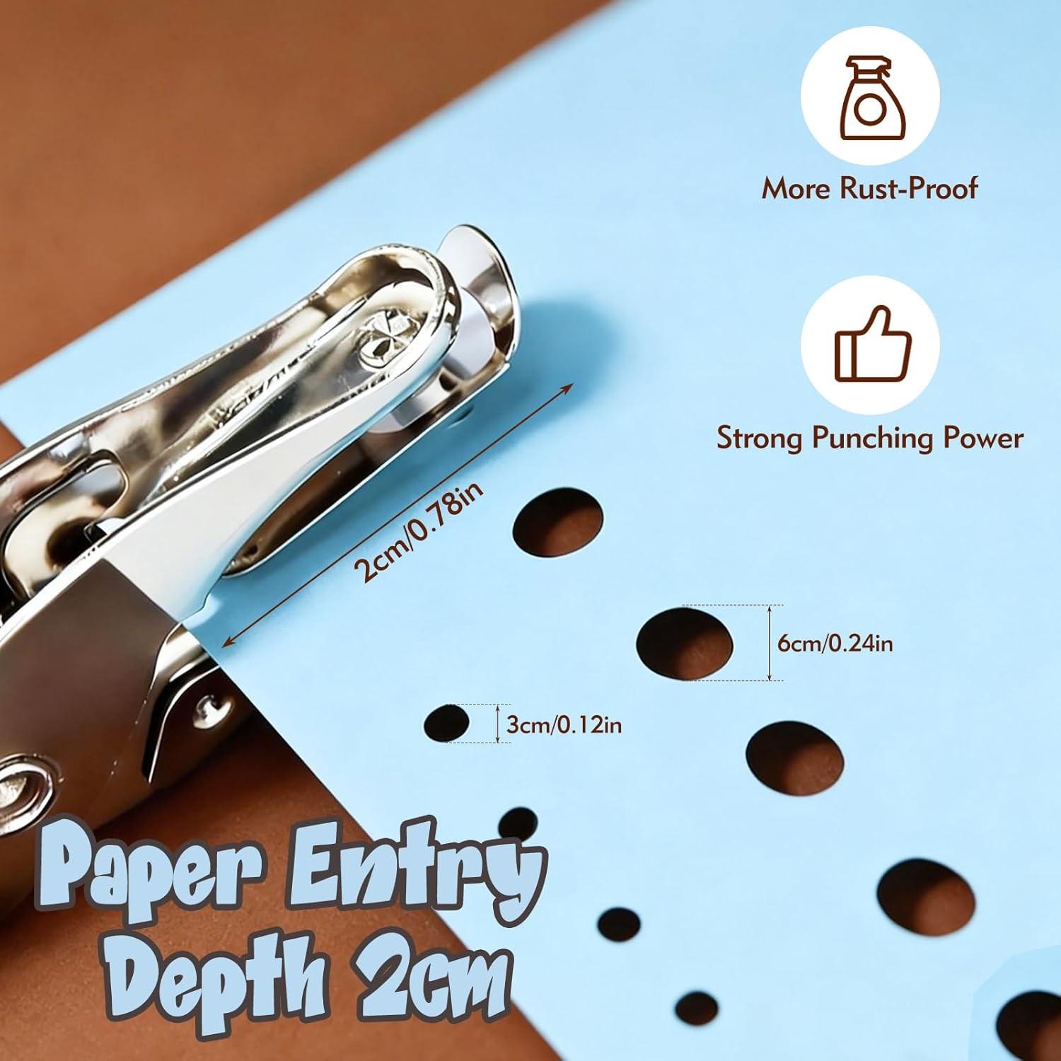 2 Pcs Hole Punch, 1/4" and 1/8" Hole Puncher with Blue Soft Grip for Crafts, Scrapbooks, Tags, Tickets, Handheld Circle Single Hole Punch for Home, Office and Classroom