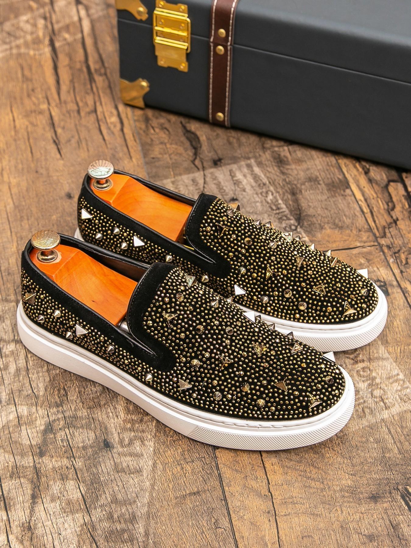 Men's Fashion Trendy Shoes, High-Quality Rivet Decor, Casual PU Leather, Rubber Sole, Ideal for Daily Wear, Business, Parties, Driving