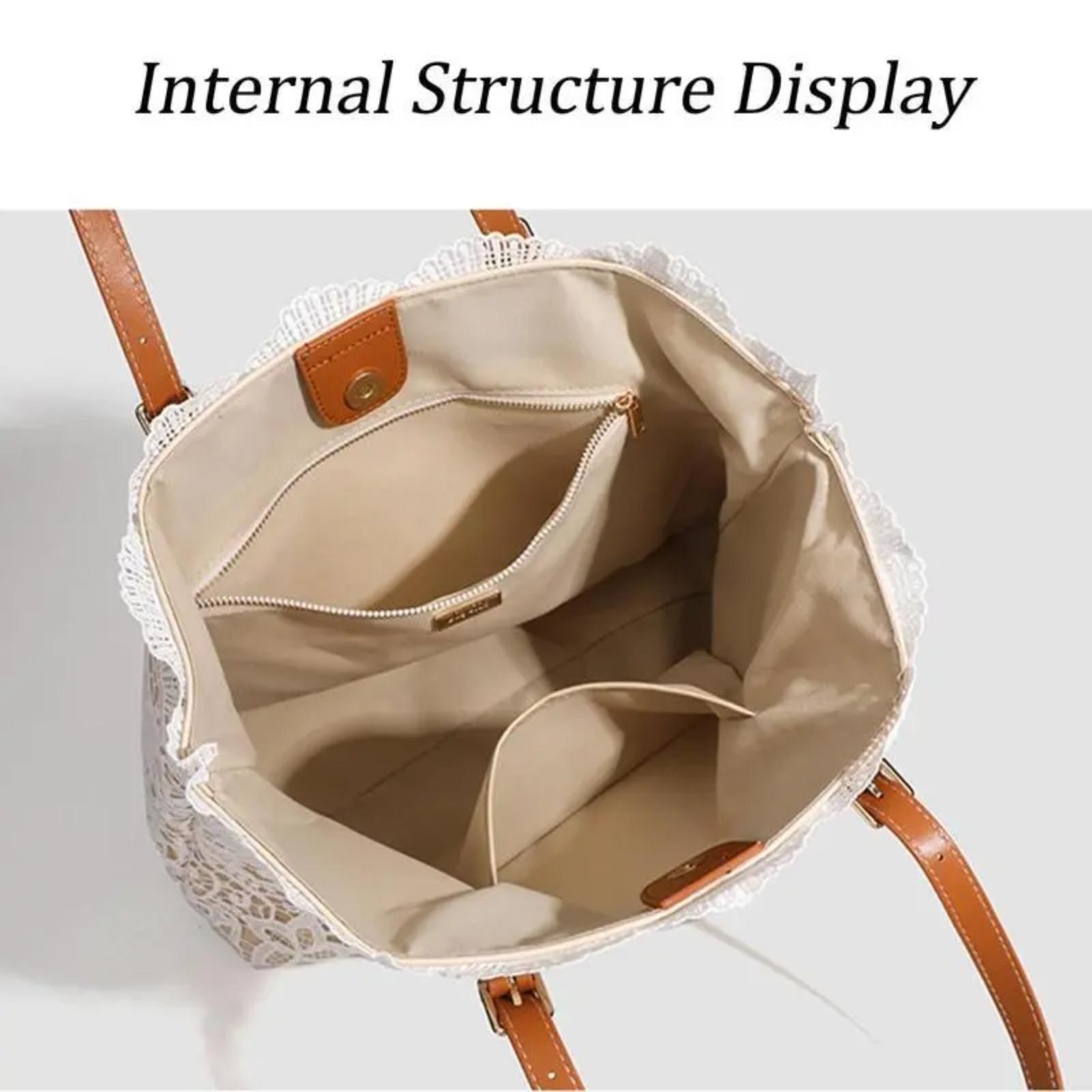 Trendy Lace Crochet Beach Bag for Women, Large Capacity Floral Shoulder Tote, Perfect Vacation Travel Handbag, Versatile Knitted Purse for Resort & Summer Outings