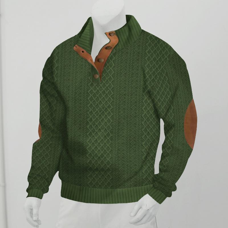 Men's Casual Long Sleeve Knit Pullover Sweater - Mock Neck, Button Collar, Elbow Patches Sports & Outdoor Top (Menswear Knitwear, longsleeves) White, Collared Neck sohochic