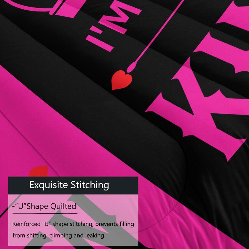 Romantic Valentine's Day “King Queen” Wedding Comforter Set,1 Comforter & 1-2 Pillowcases,Red Black Color blocking,Couples Gifts Engagement Newlyweds Gifts for His and Hers Gifts Exclusive for Couples