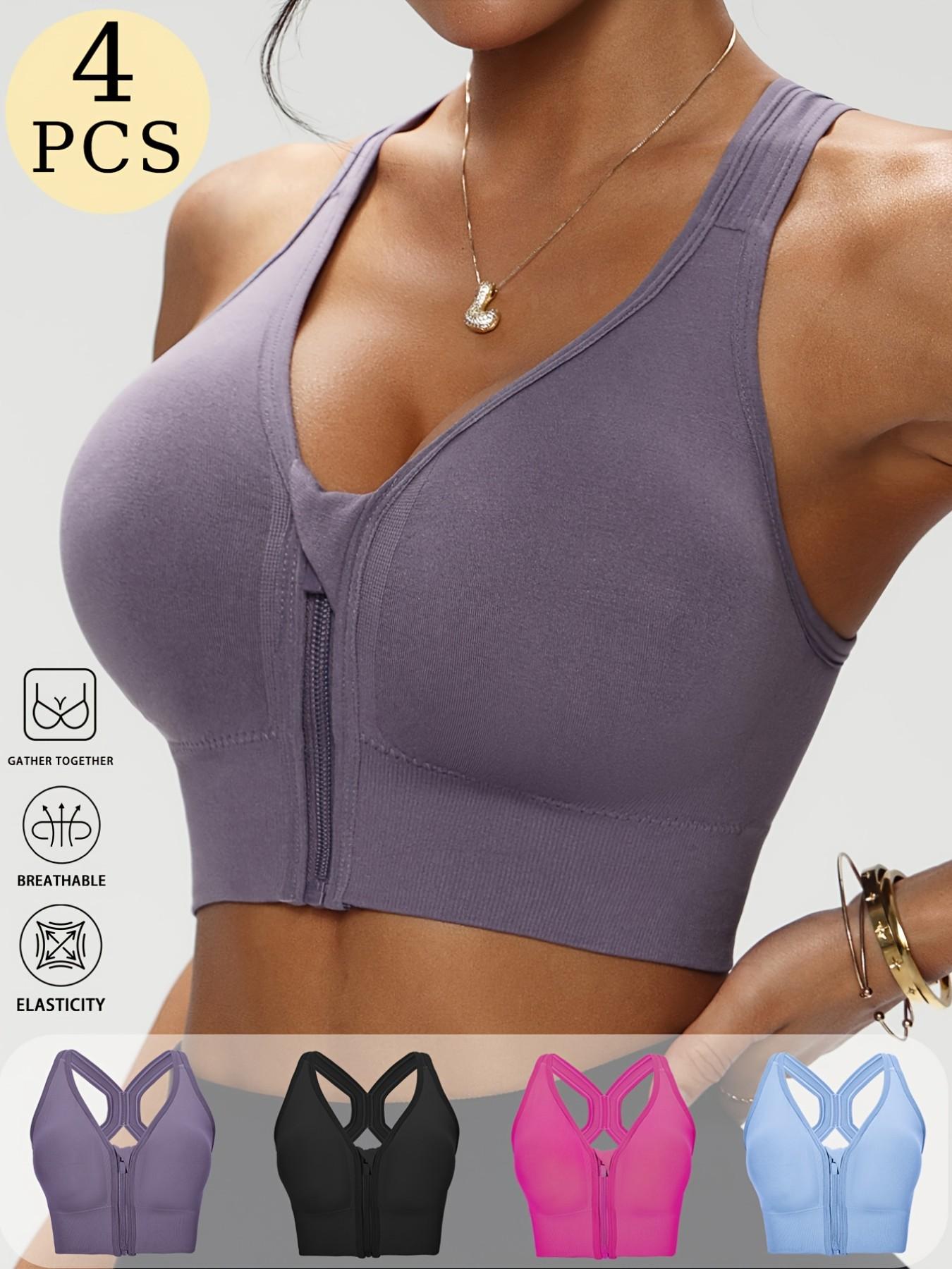 Women's Sports Bra, Front Zip Design, Detachable Pads, X-Back Strapless, Breathable, Medium Support, Slim Fit, Casual Style