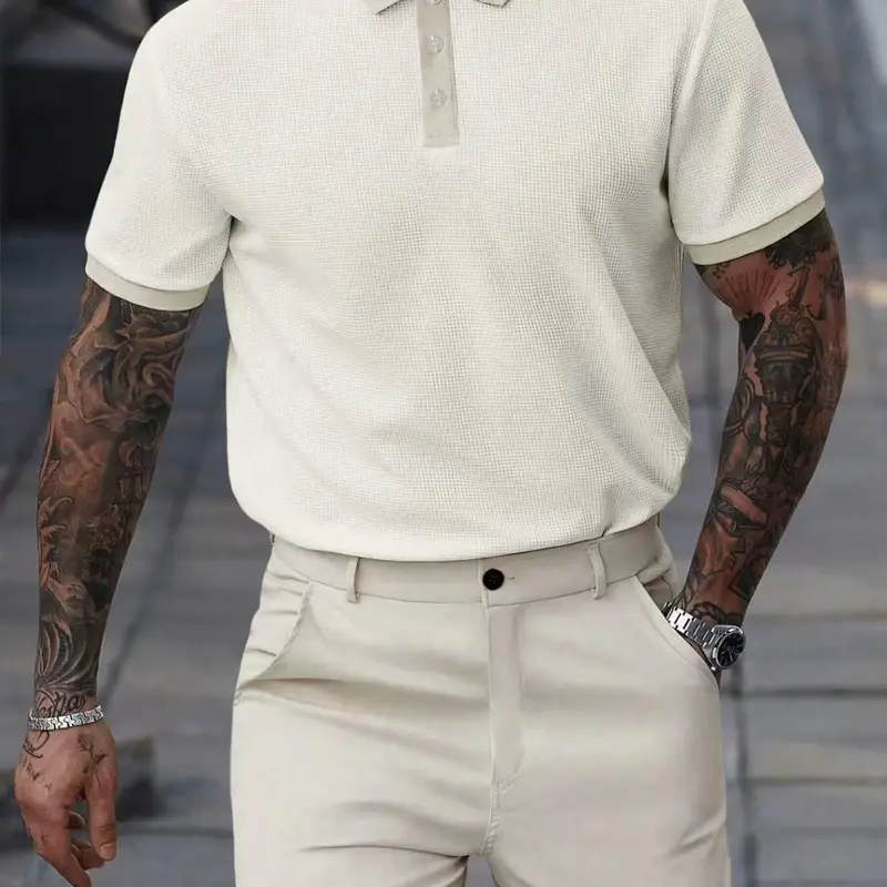 Men's Two-Piece Knit Polo Shirt and Pants Set, Regular-Fit Short-Sleeve Collared Top and Trousers, Casual Classic Stylish Summer Outfit, Smart Casual