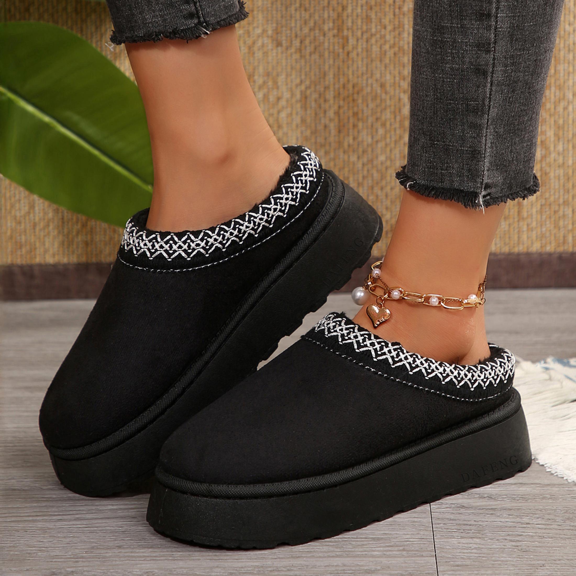 Women's Slippers Platform Mini Boots Short Ankle Boot Fleece Lined Sneakers House slippers Slip-On Boot For Outdoor