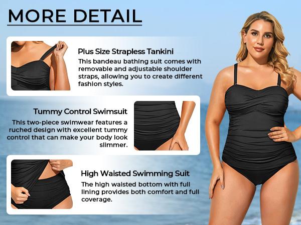 Aqua Eve Women Two Piece Plus Size Tankini Strapless Bathing Suits Bandeau Swimsuits with High Waisted Bottom Aqua Eve Women Two Piece Plus Size Tankini Strapless Bathing Suits Bandeau Swimsuits with High Waisted Bottom