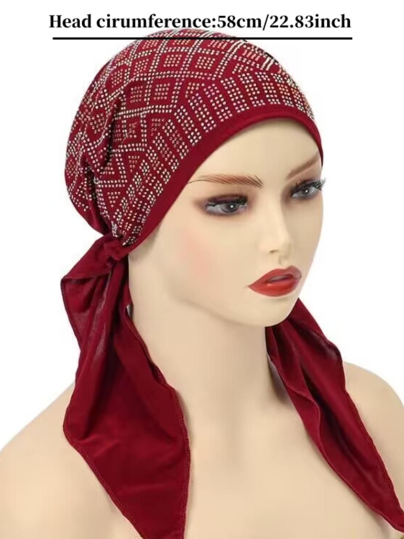 Women's Elastic Turban Hat, Soft Solid Color Diamond Casual Hat, Hijab Headwrap Inner Cap Bonnet, Ideal for Outdoor Use