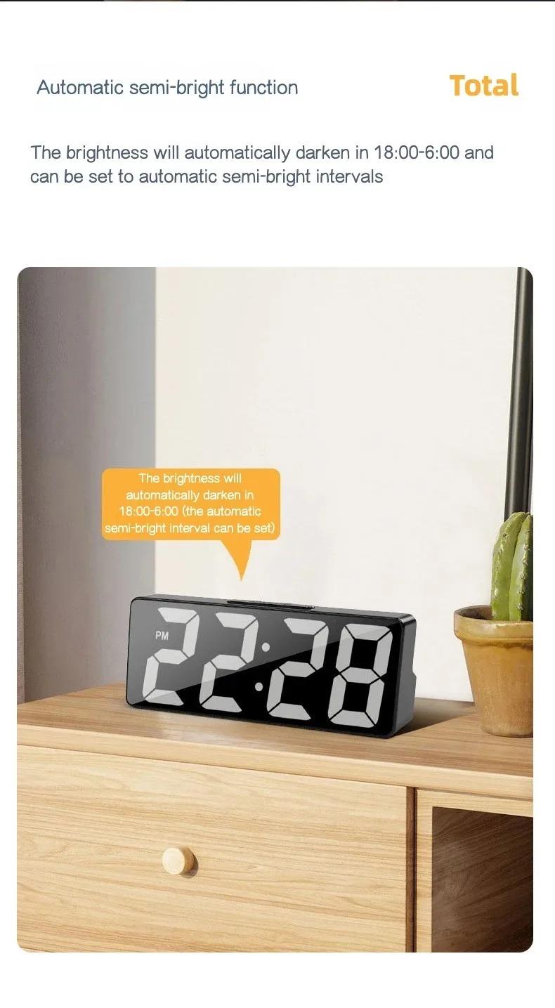 Digital Clock LED Wake Up Light Multifunctional Alarm Clock Bedroom Electronic Desktop Clock With Temperature Display Adjustable Brightness USB Powered Clock