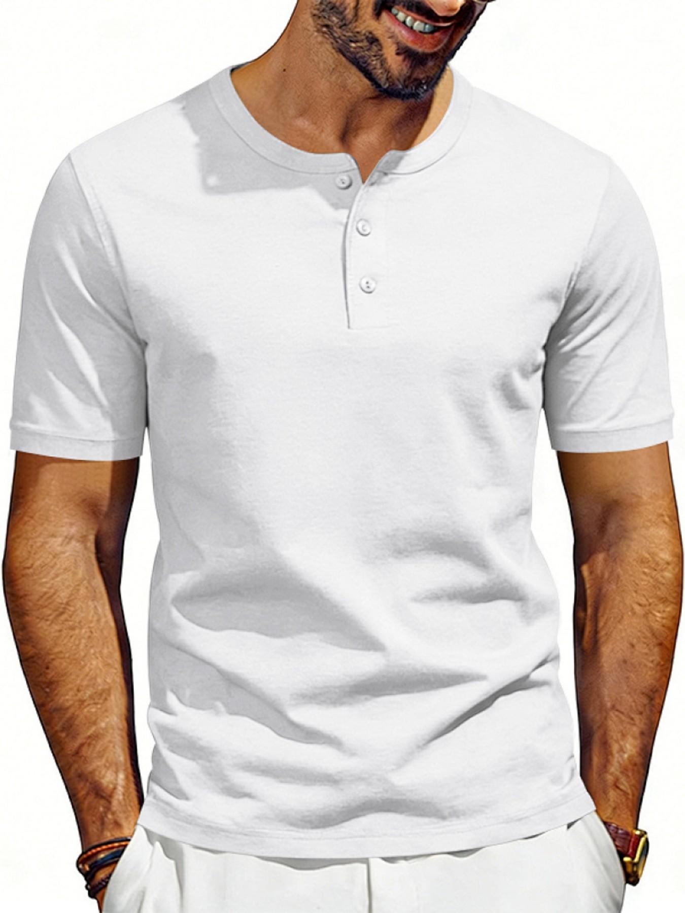 Men's Vintage Summer Loose-Fit Short Sleeve T-Shirt, Henry Collar Plain Color Quick-Dry Breathable, Casual Fashion for Men