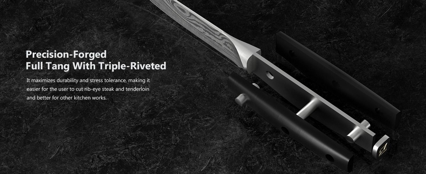 【TikTokShopJumpstart】Steak Knives Set of 6, 4.5 Inch Non Serrated Dinner Knife, Forged German Steel Damascus Pattern Straight Edge Meat Knife with Full Tang Handle, Dishwasher Safe, Ideal for Gift, Valentines Day Gift