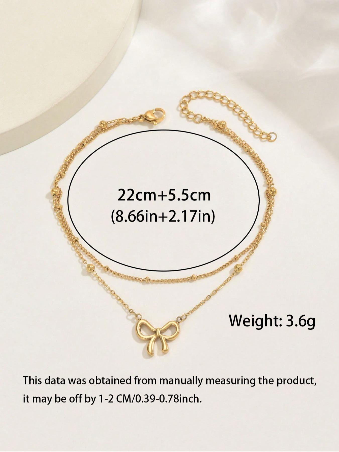 Fashion Double Layer Bow Design Anklet, Boho Anklet, Stainless Steel Foot Jewelry for Women & Girls, Elegant All-match for Daily Wear